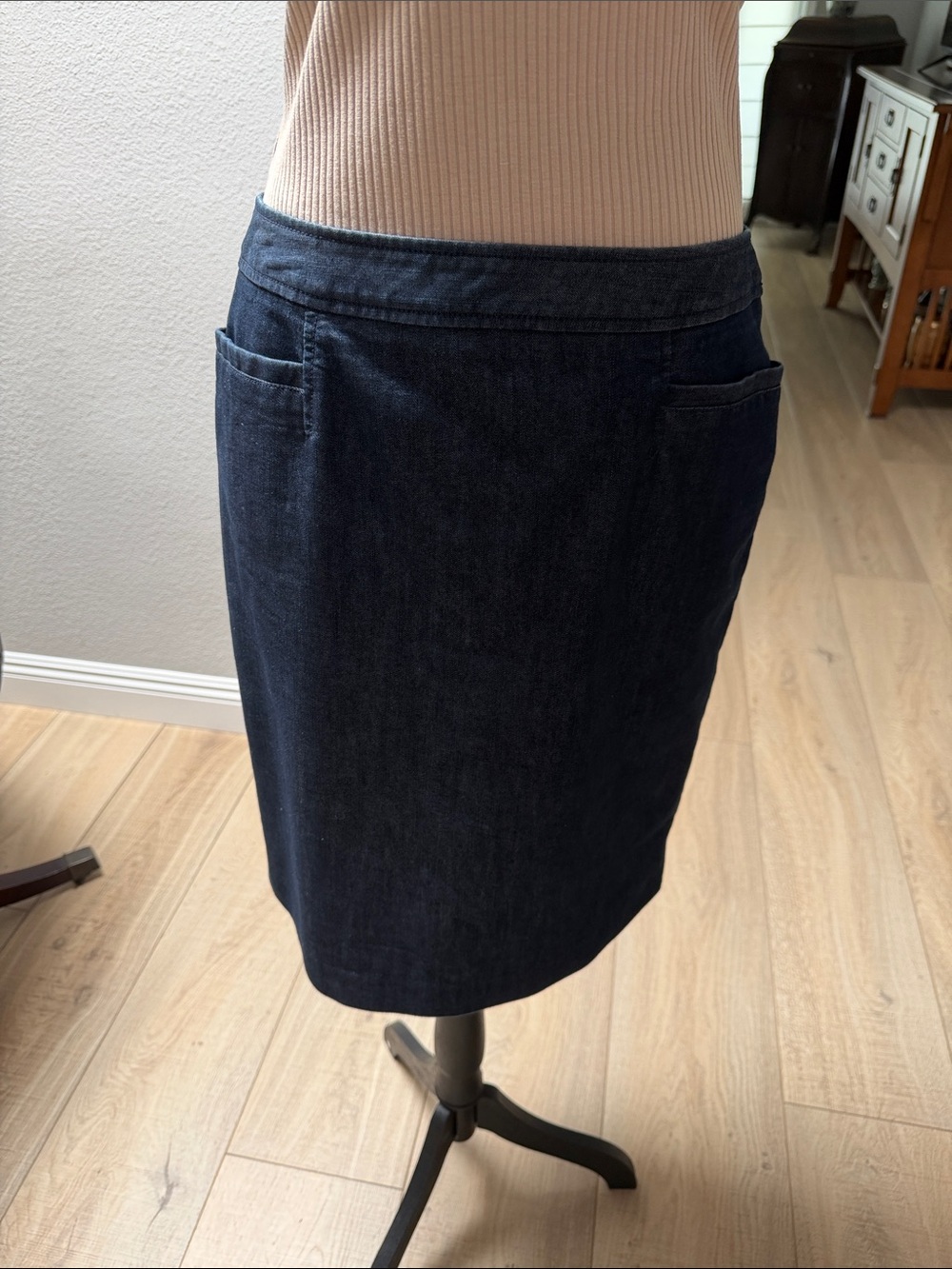 Halogen Navy Denim Pencil Skirt with Front Pocket Details